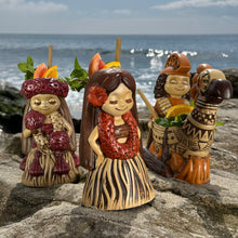 Load image into Gallery viewer, "it's a hula world" Tiki Mug, Hula Girl Too - #3 of a 4 mug series, sculpted by Thor - Ready to Ship (FREE SHIPPING in U.S.)
