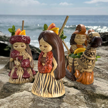 Load image into Gallery viewer, "it's a hula world" Tiki Mug, Hula Girl Too - #3 of a 4 mug series, sculpted by Thor - Ready to Ship (FREE SHIPPING in U.S.)