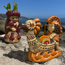 Load image into Gallery viewer, "it's a hula world" Tiki Mug, Outrigger Boy - #2 of a 2 mug series, designed and sculpted by Thor - Ready to Ship! (FREE SHIPPING in U.S.)