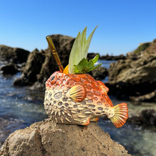 Load image into Gallery viewer, Lost's Petrified Puffer (Red) - Ceramic Tiki Mug, sculpted by Thor - Ready to Ship! (FREE SHIPPING in U.S.)