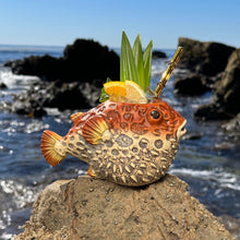 Load image into Gallery viewer, Lost's Petrified Puffer (Red) - Ceramic Tiki Mug, sculpted by Thor - Ready to Ship! (FREE SHIPPING in U.S.)