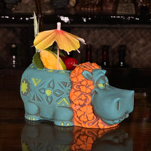 Load image into Gallery viewer, Hippo in Paradise "Bubbles" Tiki Mug, sculpt by Thor - Ready to Ship! (FREE SHIPPING in U.S.)