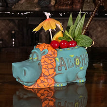 Load image into Gallery viewer, Hippo in Paradise "Bubbles" Tiki Mug, sculpt by Thor - Ready to Ship! (FREE SHIPPING in U.S.)