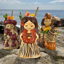 Load image into Gallery viewer, &quot;it&#39;s a hula world&quot; Tiki Mug, Hula Girl Too - #3 of a 4 mug series, sculpted by Thor - Ready to Ship (FREE SHIPPING in U.S.)
