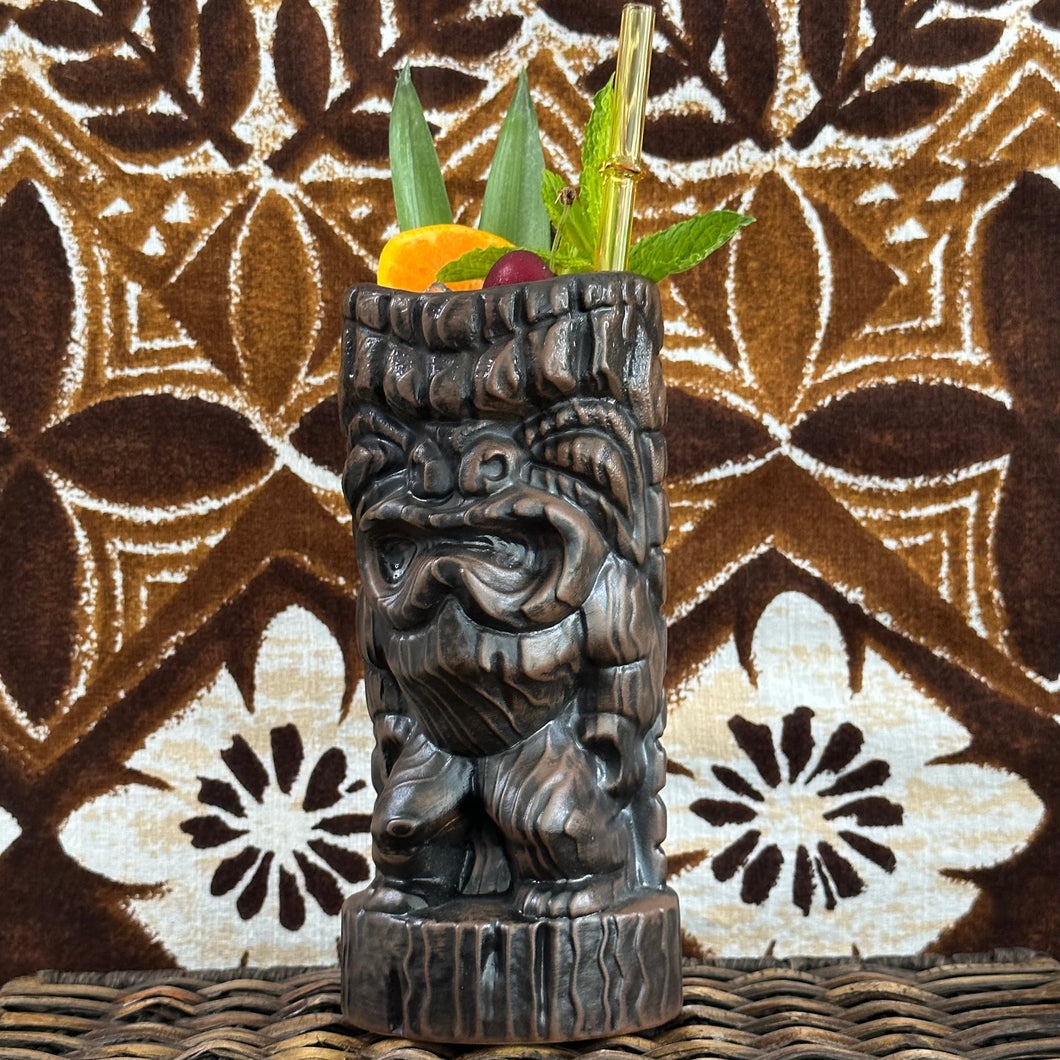 Hoa Kahiko Ku Tiki Mug (Dark Wood glaze), sculpted by Thor - Ceramic - Ready to Ship (FREE SHIPPING in U.S.)