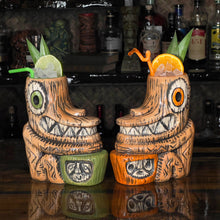Load image into Gallery viewer, Tiki tOny&#39;s Enchanted Tiki Room Drummer ceramic Tiki Mug (Orange or Green), sculpted by Tiki tOny and Thor - Ready to Ship! (FREE SHIPPING in U.S.)

