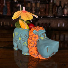 Load image into Gallery viewer, Hippo in Paradise &quot;Bubbles&quot; Tiki Mug, sculpt by Thor - Ready to Ship! (FREE SHIPPING in U.S.)
