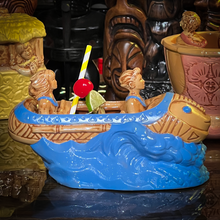 Load image into Gallery viewer, Thor&#39;s &quot;Tiki Bob Sled&quot; Tiki Mug, a TikiLand theme park ride vehicle, with Signed Matted Art Print, and Signed COA - Limited Edition of 350 - Ready to Ship (FREE SHIPPING in U.S.)
