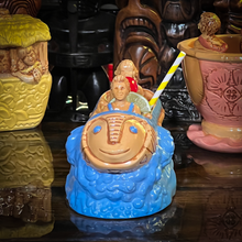 Load image into Gallery viewer, Thor&#39;s &quot;Tiki Bob Sled&quot; Tiki Mug, a TikiLand theme park ride vehicle, with Signed Matted Art Print, and Signed COA - Limited Edition of 350 - Ready to Ship (FREE SHIPPING in U.S.)
